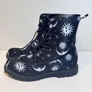 Combat Boots Canvas with Moon and Sun Print Cosmic Celestial combat boots.